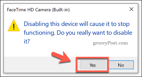 Потвърждаване на деактивирано устройство в диспечера на устройства в Windows 10