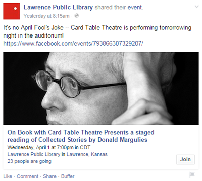Лорънс публична библиотека събитие facebook пост
