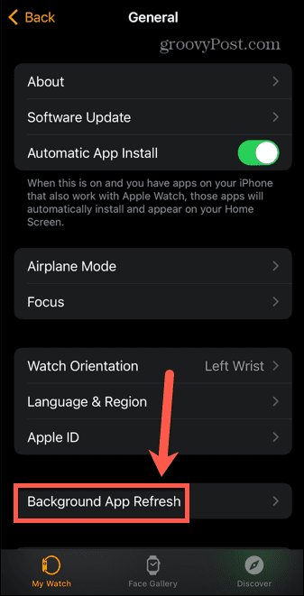 опресняване на фоновото приложение на Apple Watch