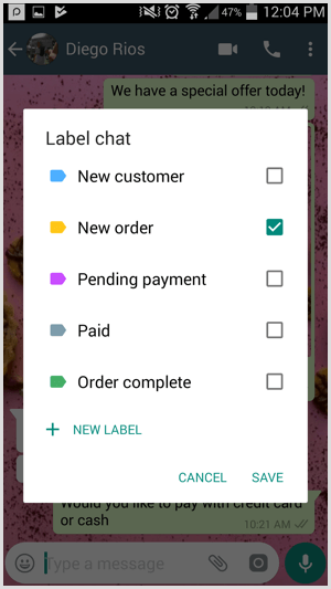 Създавайте персонализирани етикети в WhatsApp Business.