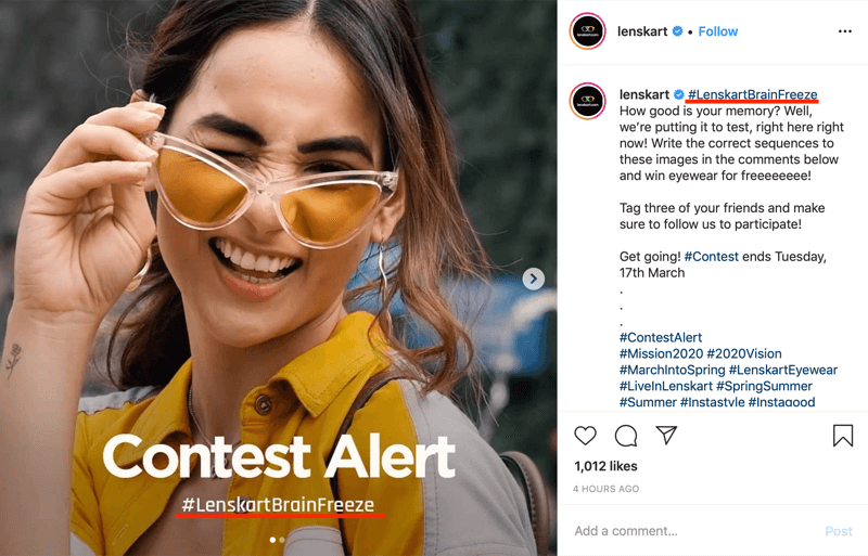 пример за публикация в конкурса на Instagram, която включва марков хаштаг в изображение и надпис