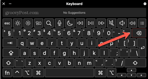 mac клавиш за изтриване, маркиран на виртуалната клавиатура