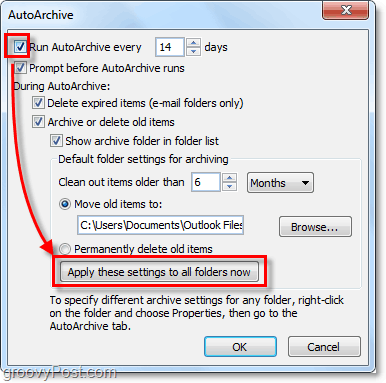 активирайте автоматично архивиране за всички имейли на Outlook 2010