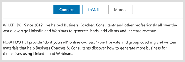 LinkedIn профилът на Джон Немо отбелязва какво прави и как го прави.
