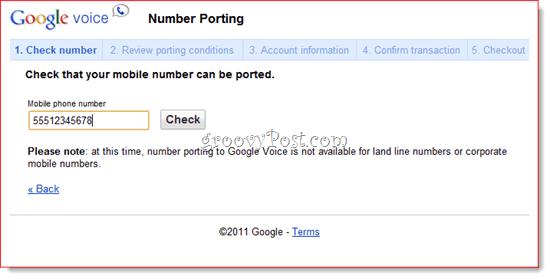 Телефонен номер на порт за Google Voice