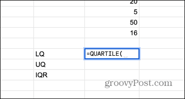 google sheets долен квартил