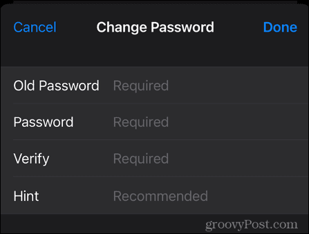 iphone промяна на паролата за бележки