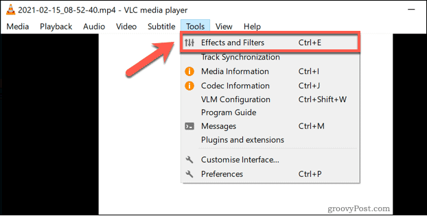 Достъп до менюто VLC Effects and Filters в Windows