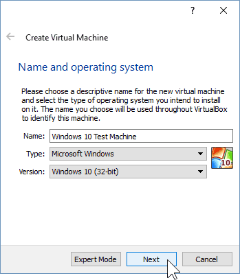 02 Име на новата виртуална машина (инсталиране на Windows 10)