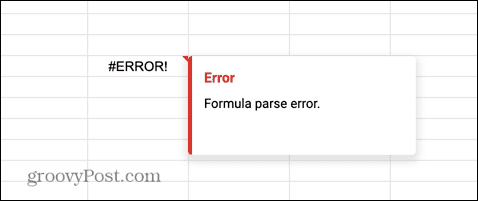 грешка при анализа на формулата на google sheets