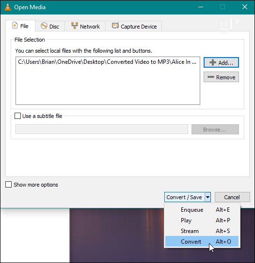  VLC Изберете Преобразуване на файл