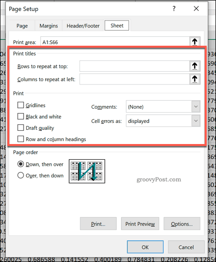 Опции за настройка на страница в Excel