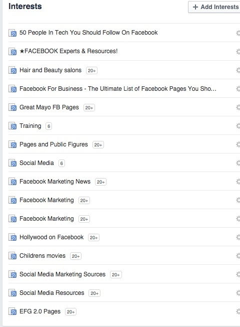 списъци с интереси във facebook