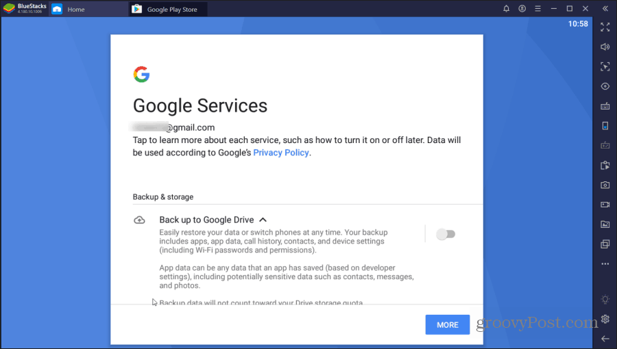 услуги на bluestacks google