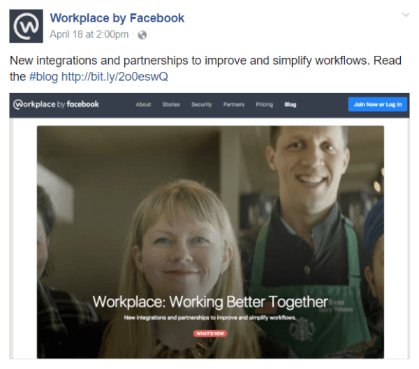 Facebook обяви няколко нови интеграции и партньорства в рамките на работното си място от инструмента за комуникация на екипа на Facebook.