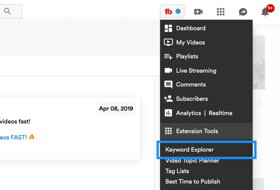 Как да използвате видео поредица, за да развиете канала си в YouTube, опция от менюто на инструмента за изследване на ключови думи на TubeBuddy