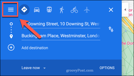 Достъп до менюто на Google Maps