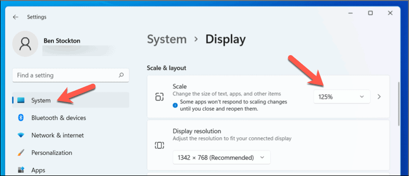 Променете мащаба на Windows 11