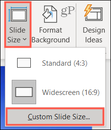Щракнете върху Размер на слайда, Персонализиран размер на слайда