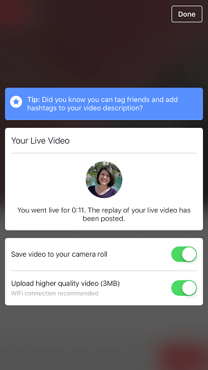 facebook профил опция за видео на живо за запазване на видео