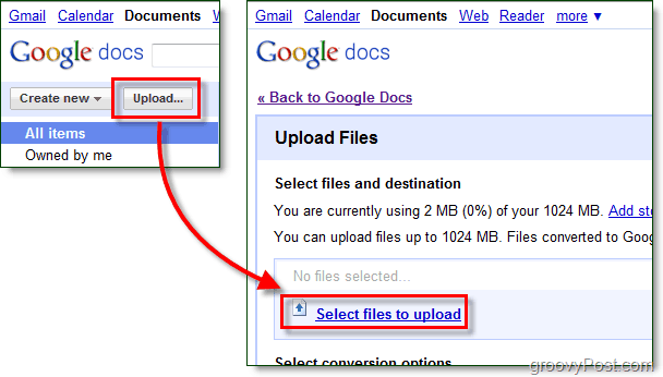 качване на файлове в Google документи