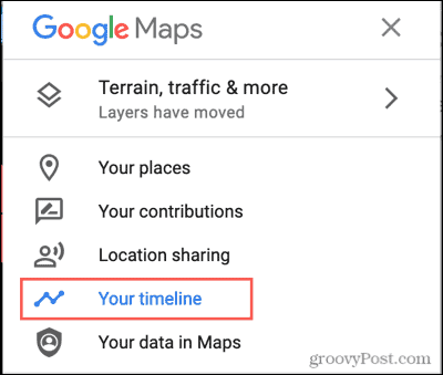 Меню на Google Maps, вашата хронология