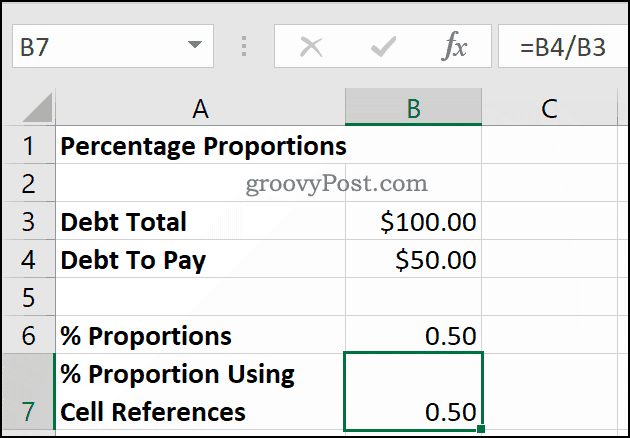Изчисляване на проценти като пропорции с помощта на Microsoft Excel