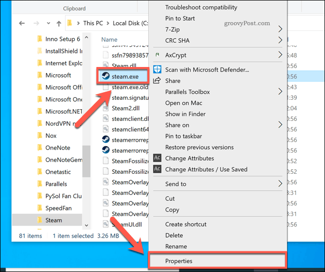 Достъп до свойствата на Steam в Windows File Explorer