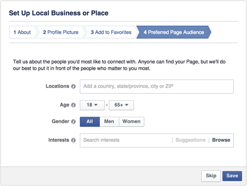 facebook местна бизнес страница предпочитана аудитория