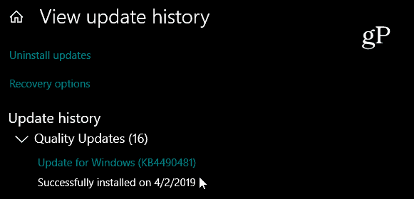 Кумулативна актуализация на Windows 10 KB4490481