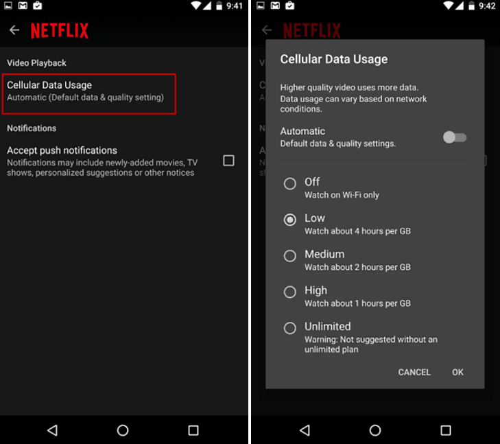 Ограничете използването на данни от Netflix на Android или iPhone, за да избегнете излишни такси
