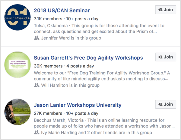 примери за групи във Facebook за участниците в събитието