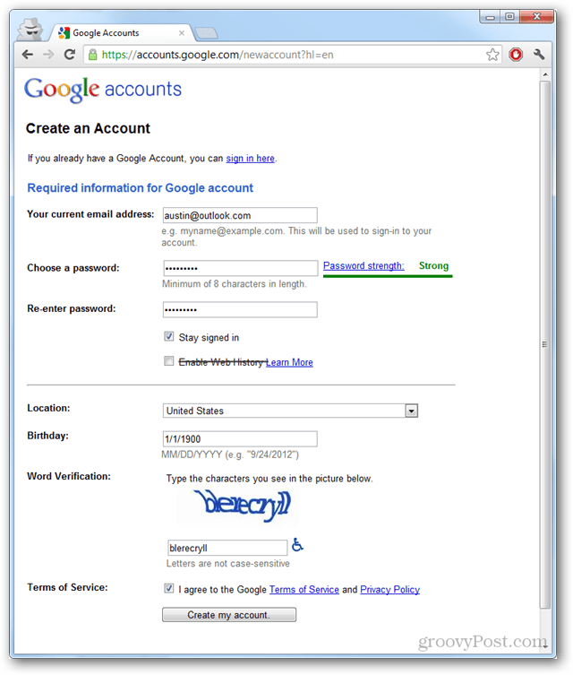 Създайте акаунт в Google Sans Gmail