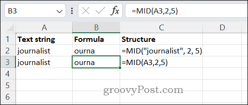 Използване на функцията MID в Excel