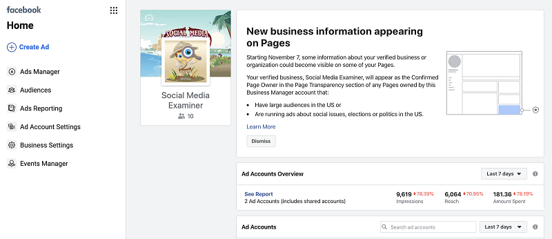 Facebook предупреждава потребителите на Business Manager да потвърдят своя бизнес.