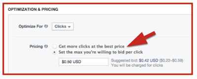 опции за ценообразуване на реклами във facebook