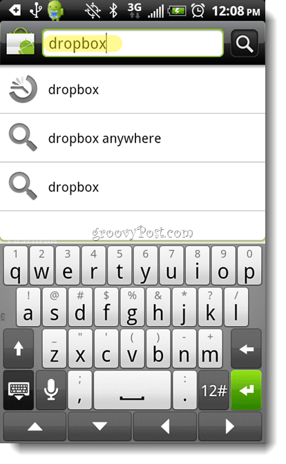 Приложение за търсене на Android Dropbox