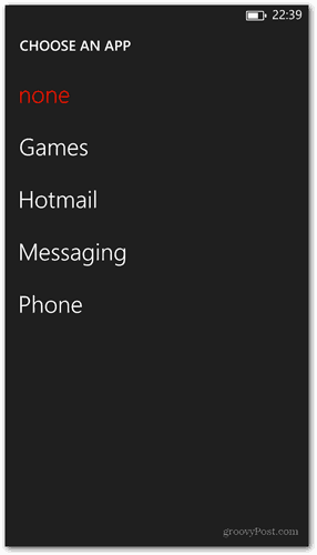 Заключване на екрана на Windows Phone 8 персонализирайте изберете приложение, за да покажете бързо състояние