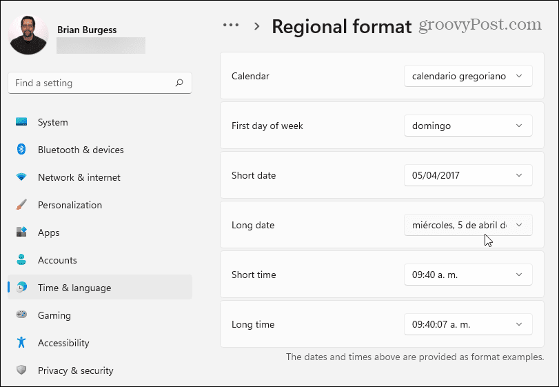 Ръчен регионален формат windows 11