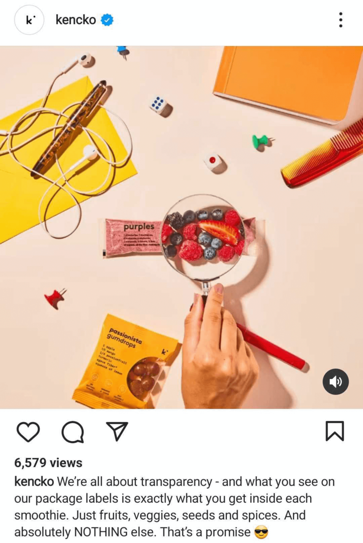 пример за споделяне на стойности на марката в Instagram барабан