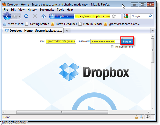 Снимка на Dropbox - влезте в dropbox