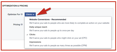 опции за наддаване на реклами във facebook