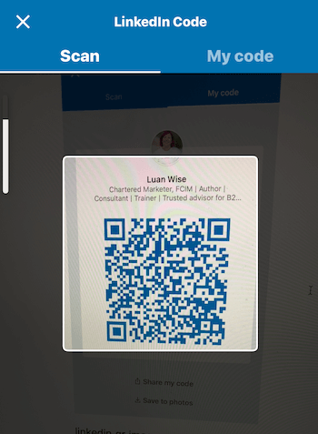 Екран с код в мобилното приложение LinkedIn