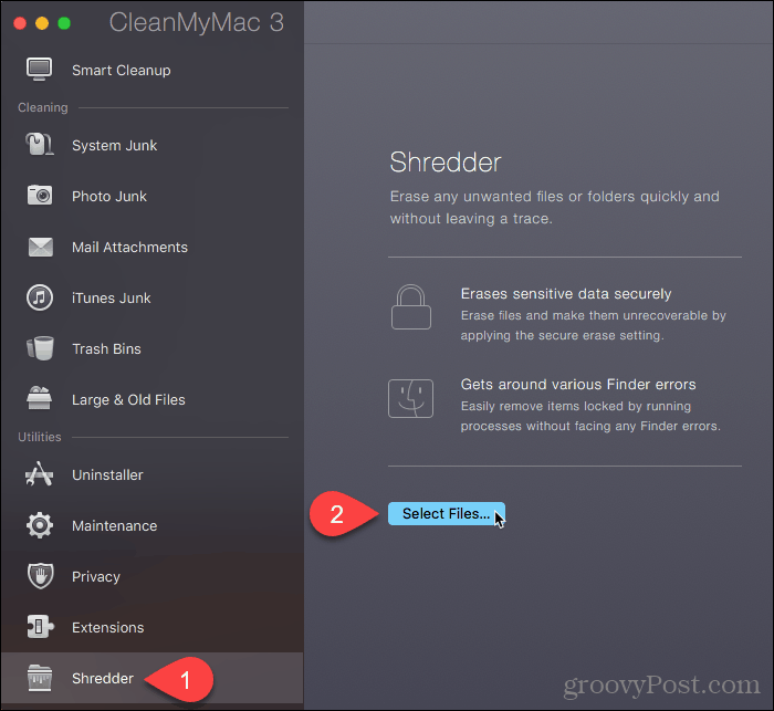 Щракнете върху Избор на файлове в CleanMyMac 3
