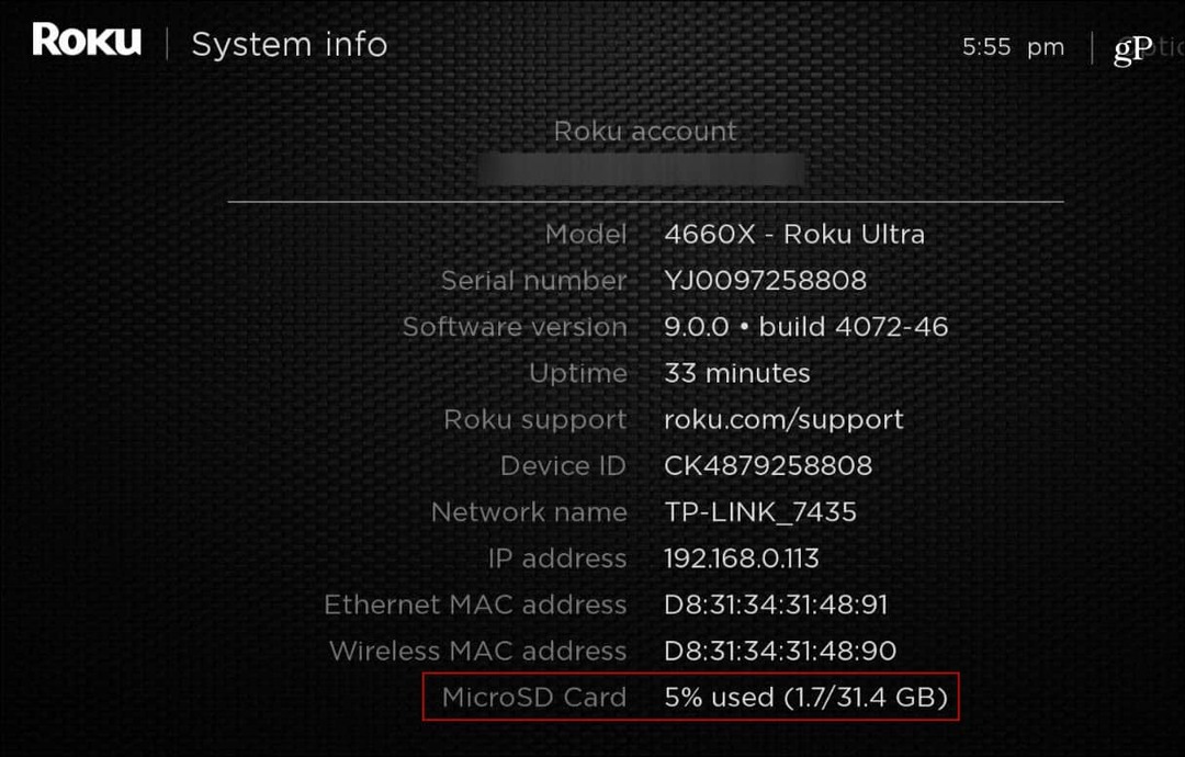 Информация за системата Roku_Ultra MicroSD