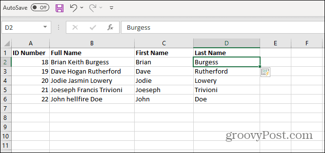 Изброени фамилни имена в excel