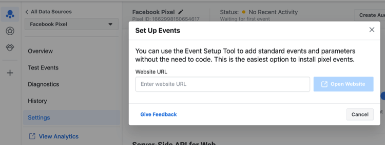Инструмент за настройка на събития във Facebook