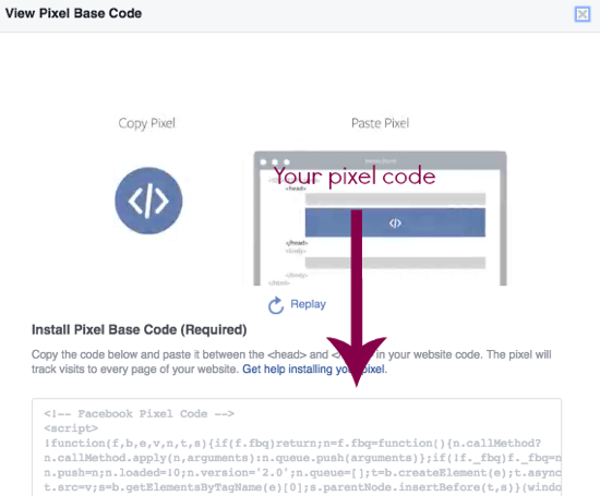 Копирайте вашия пикселен код във Facebook директно от тази страница.