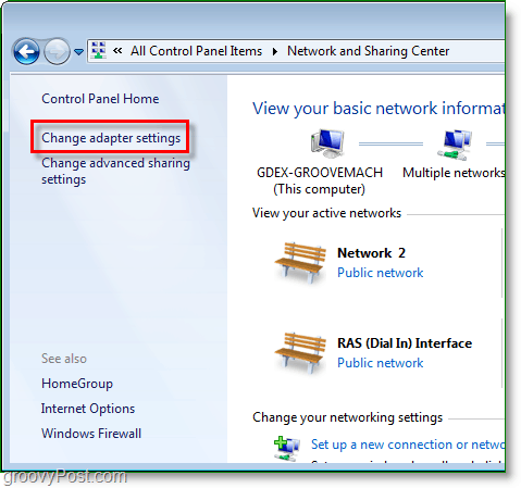 променете настройките на мрежовия адаптер в Windows 7
