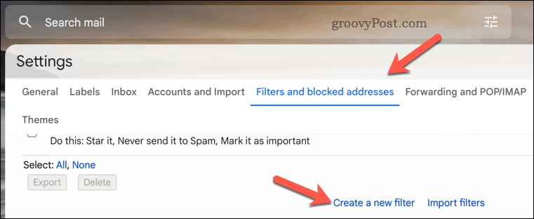 Създайте филтър за Gmail